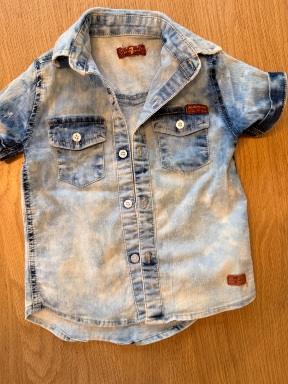 Kids Short-Sleeve Denim Button-Up Shirt - Light Blue